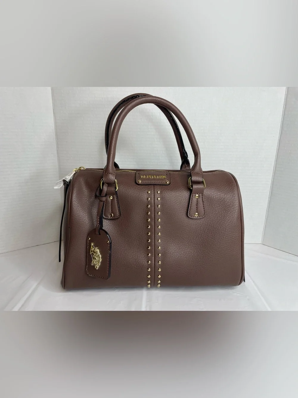 U.S. Polo Assn. Brown Satchel with Gold Studs